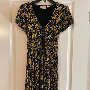 Anthropologie Maeve black, yellow, and white flowered dress XS